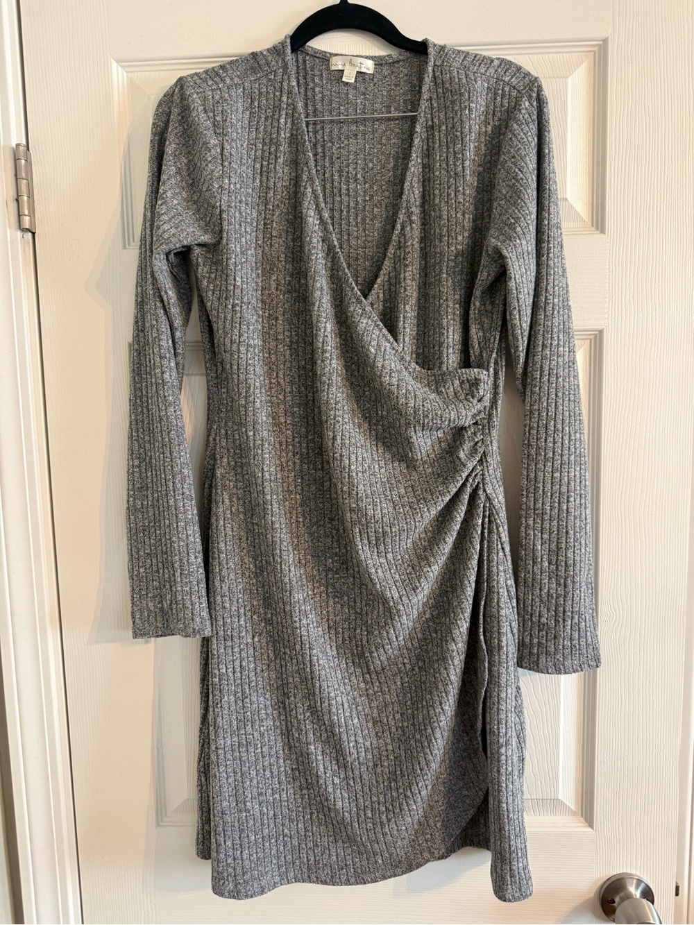 nine britton Heather Gray Ribbed Wrap Long Sleeve Dress
